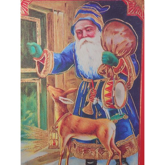 Christmas Greetings Santa Claus Retro Metal Signs 16" x 10" Blue Robes Wall Deco - Picture 2 of 12